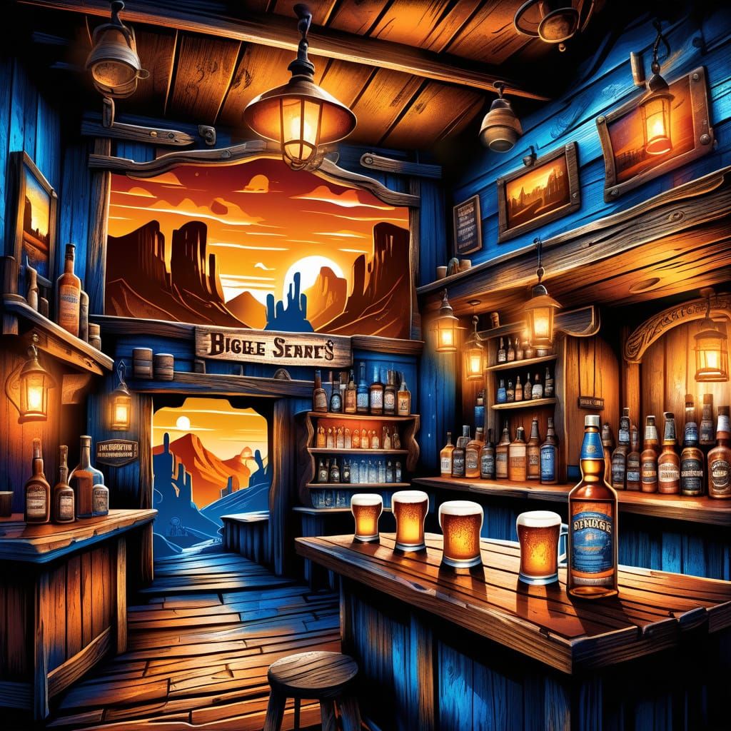 Old West Saloon Scene with Whiskey and Beer