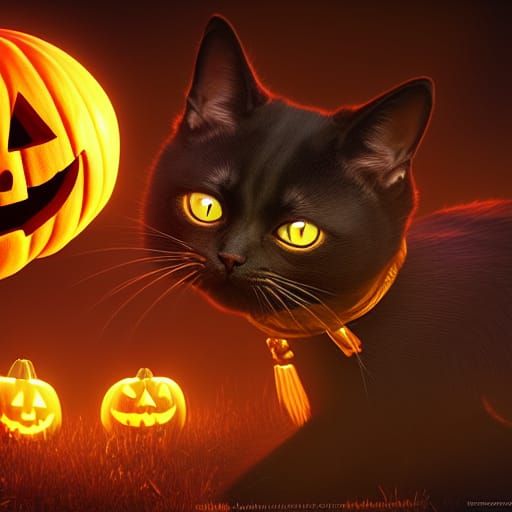 Fantastical Halloween Cat Concept Art