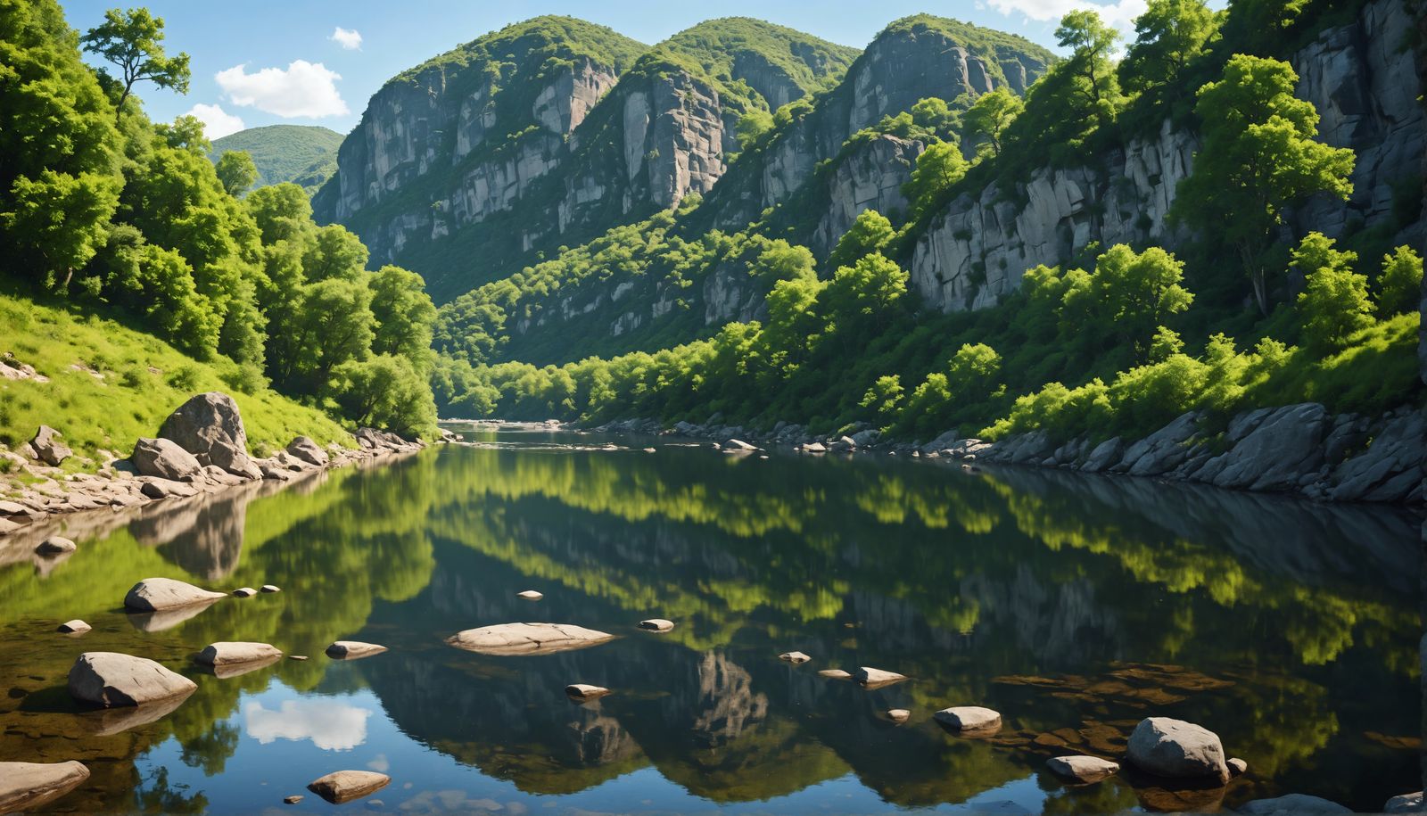 Photorealistic River Valley Landscape with Wildlife