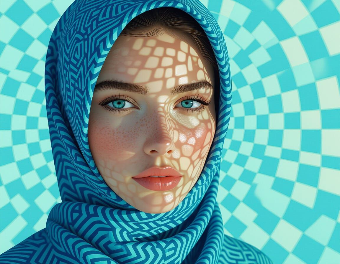 Oceanic Woman in Viktor Vasarely Style