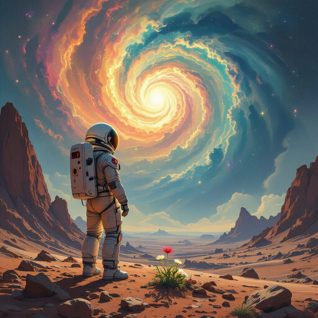 Astronaut Gazing at Nebula in Detailed Digital Painting