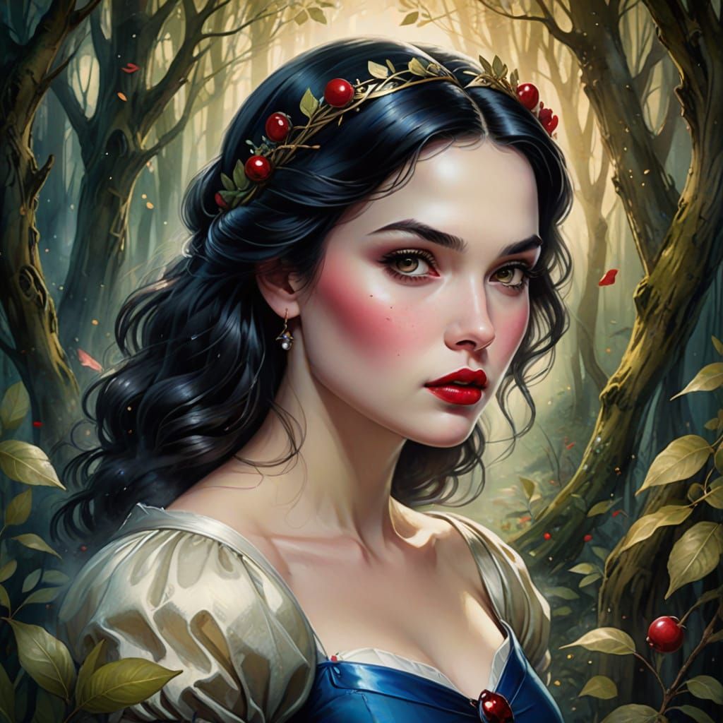 Ethereal Snow White Portrait in Watercolor Style