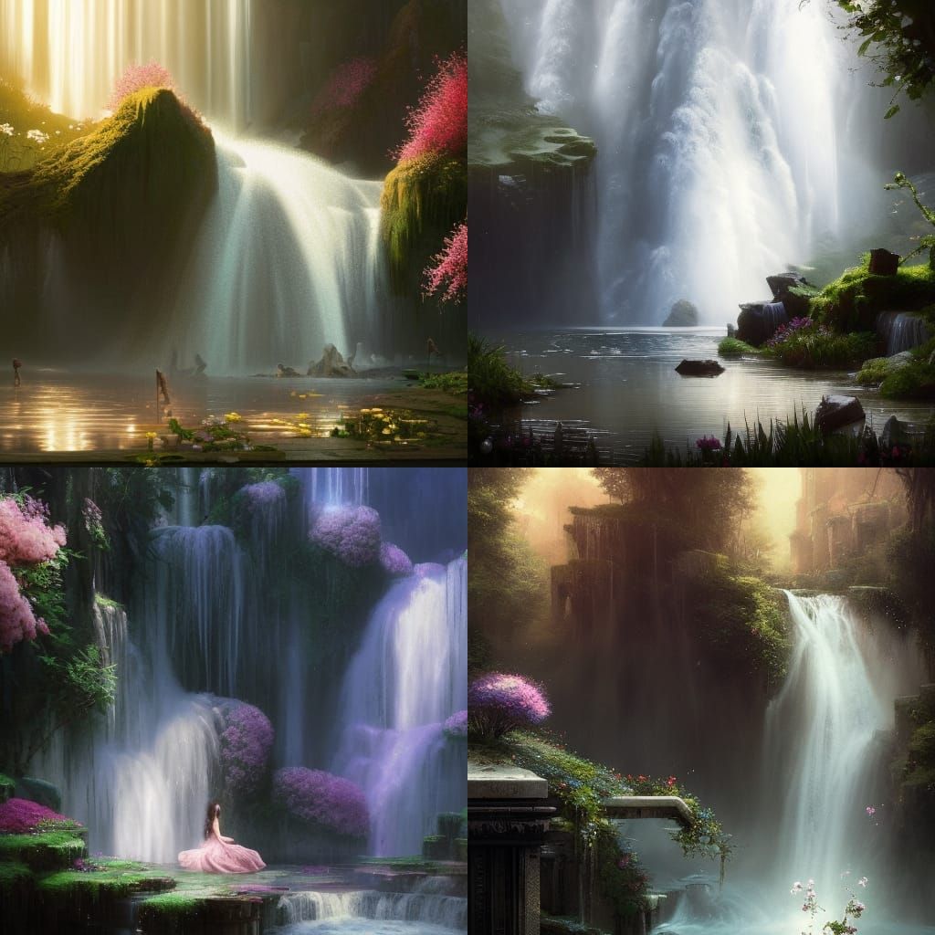 Piano in Waterfall: Dark Fantasy Concept Art