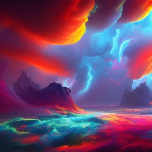 Colorful Swirling Storm: Detailed Matte Painting