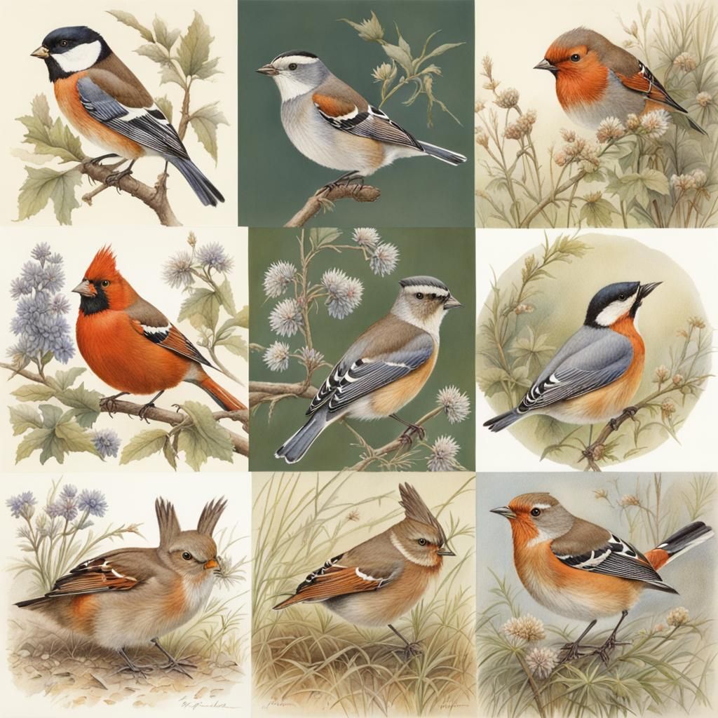 Detailed Garden Birds Illustration