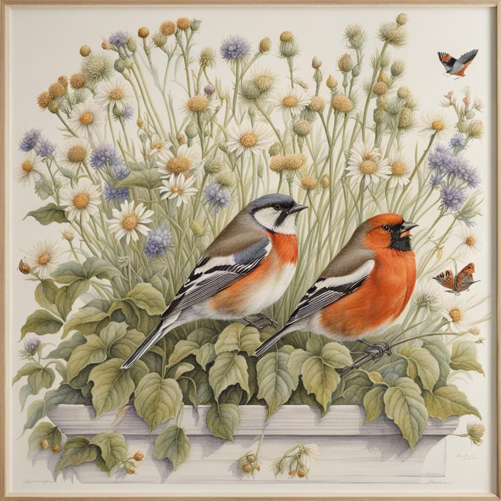 Vintage Natural History Illustration with Flora and Fauna