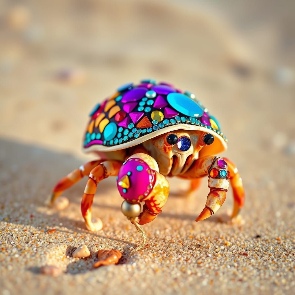 Psychedelic Hermit Crab with Jeweled Shell