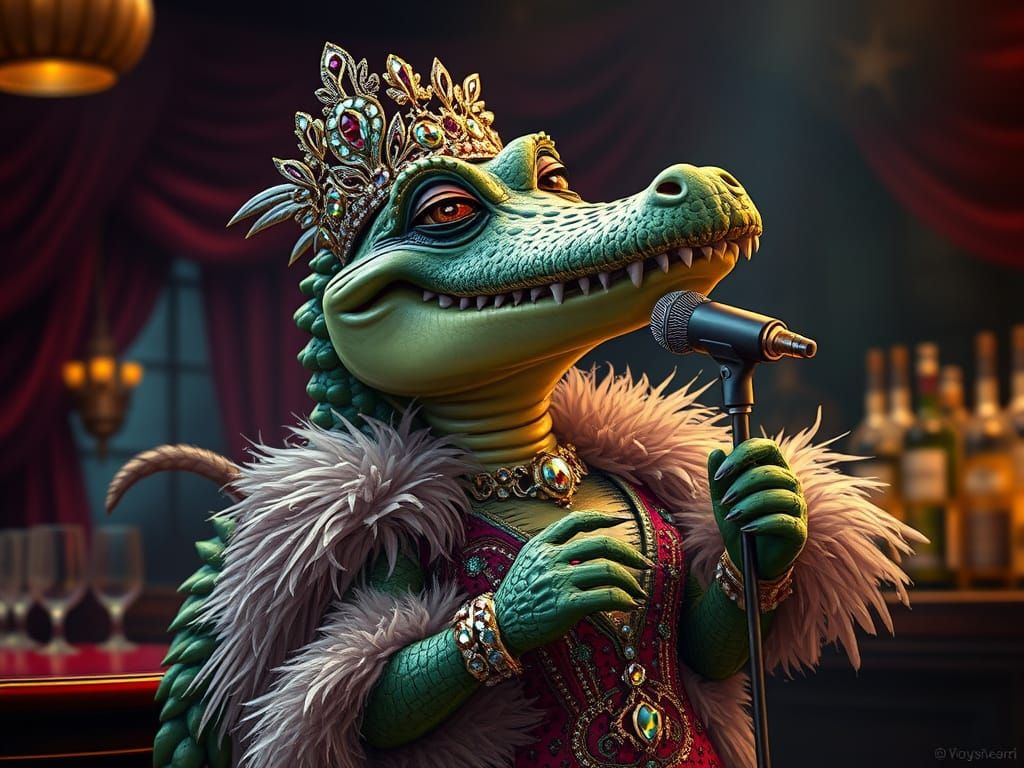 Alligator Diva Singing in Smoky Bar