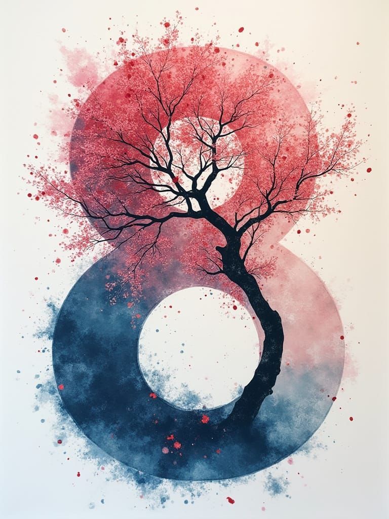 Ethereal Cherry Blossom Eight in Refined Hand-Printed Art St...