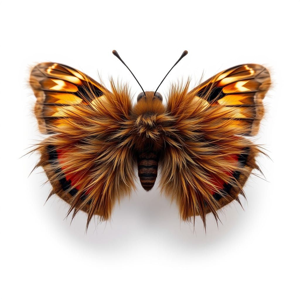 Dense Furred Butterfly Creature in Hyper-Realistic Detail