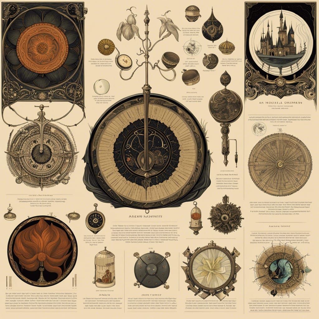 Magical Artifacts with Properties Diagram - Fantasy Art
