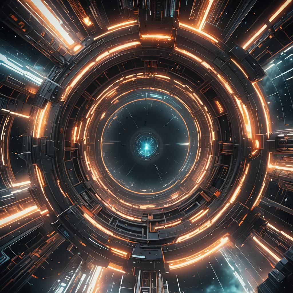 Spaceship Gliding Through Wormhole in Hyperspace