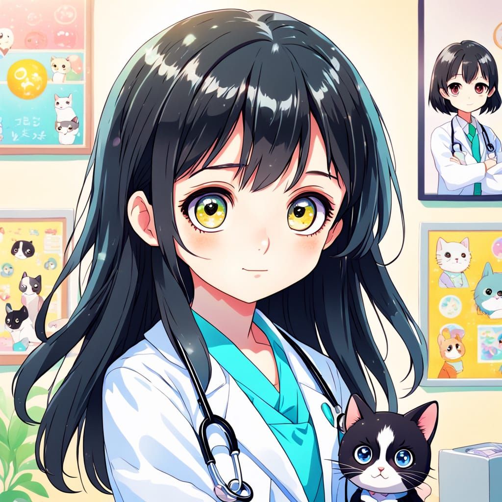 Anime Veterinarian in Manga Style with Big Eyes