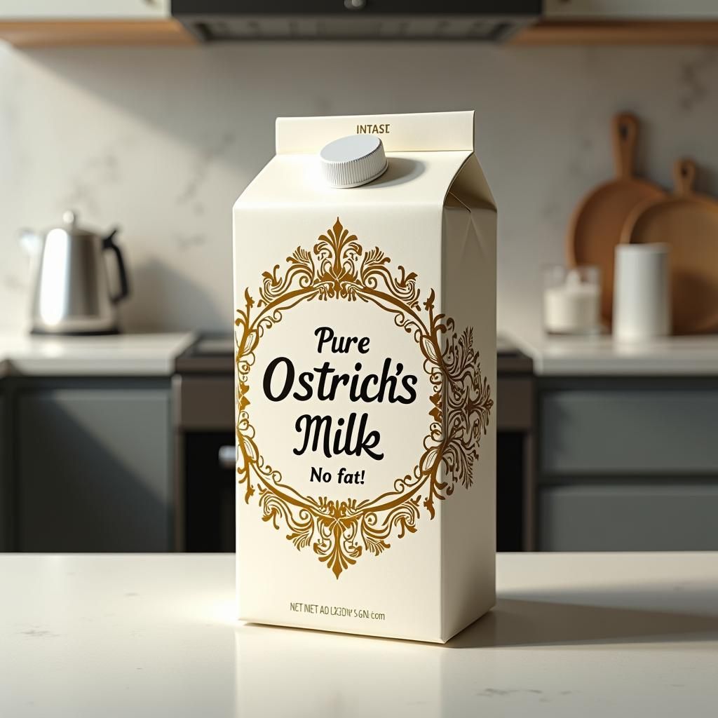 Baroque Label on Ostrich Milk Carton