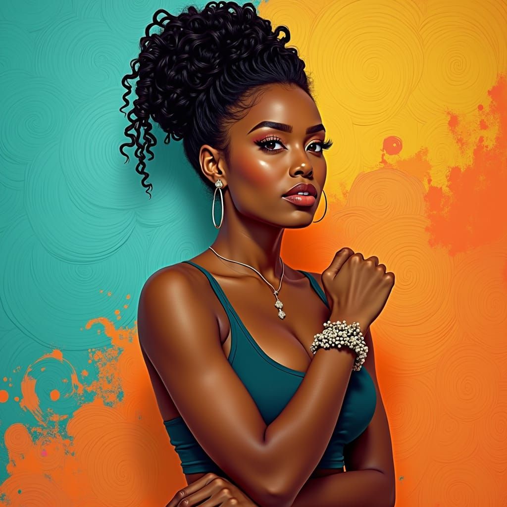 Stunning Woman with Abstract Background, Contemporary Portra...