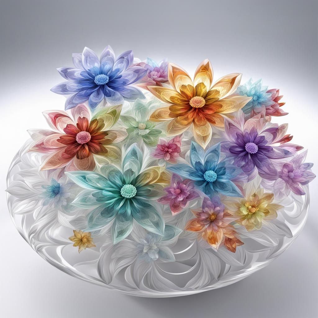 Crystal Flowers on Table in Abstract Fractal Style