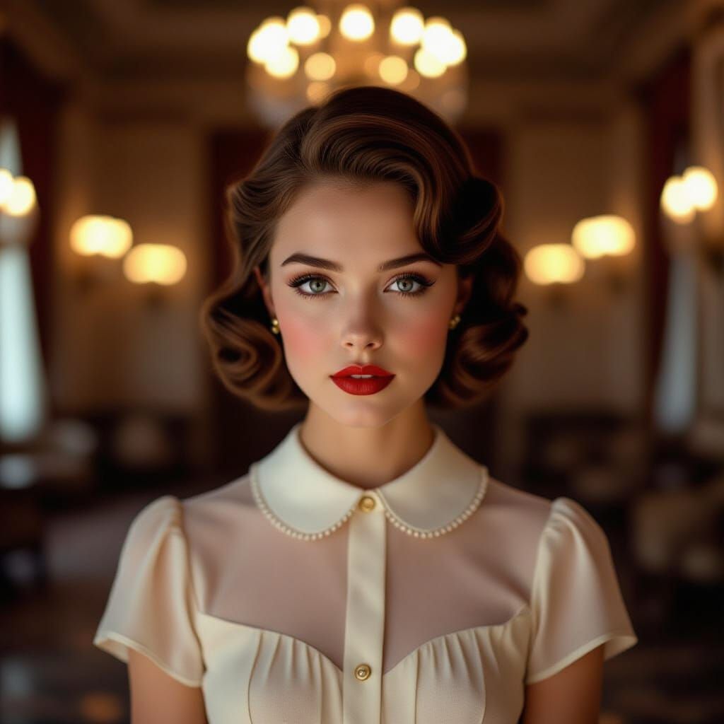 Vintage Hollywood Portrait of a Young Woman in Peter Pan Col...