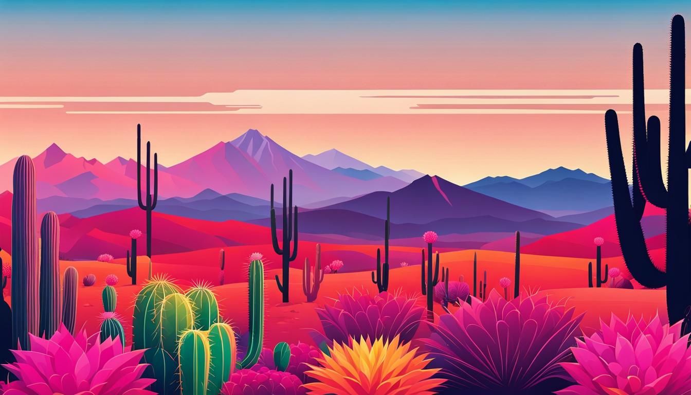 Vibrant Desert Landscape in Flat Vector Style