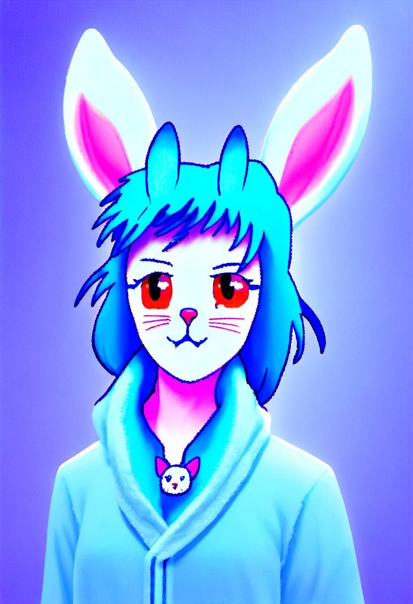 Whimsical Cat Rabbit Hybrid in Vibrant Manga Style