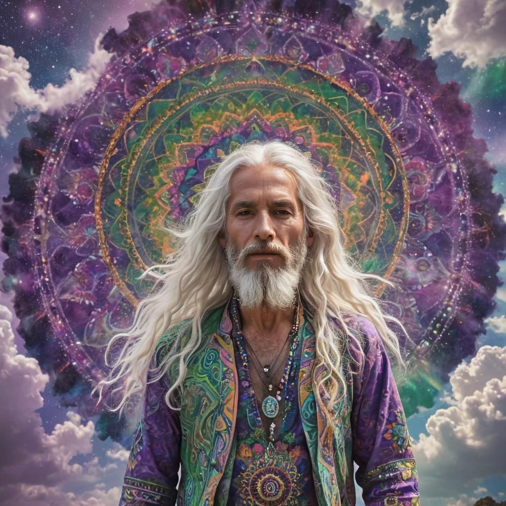 Psychedelic Hippy in Visionary Art Landscape