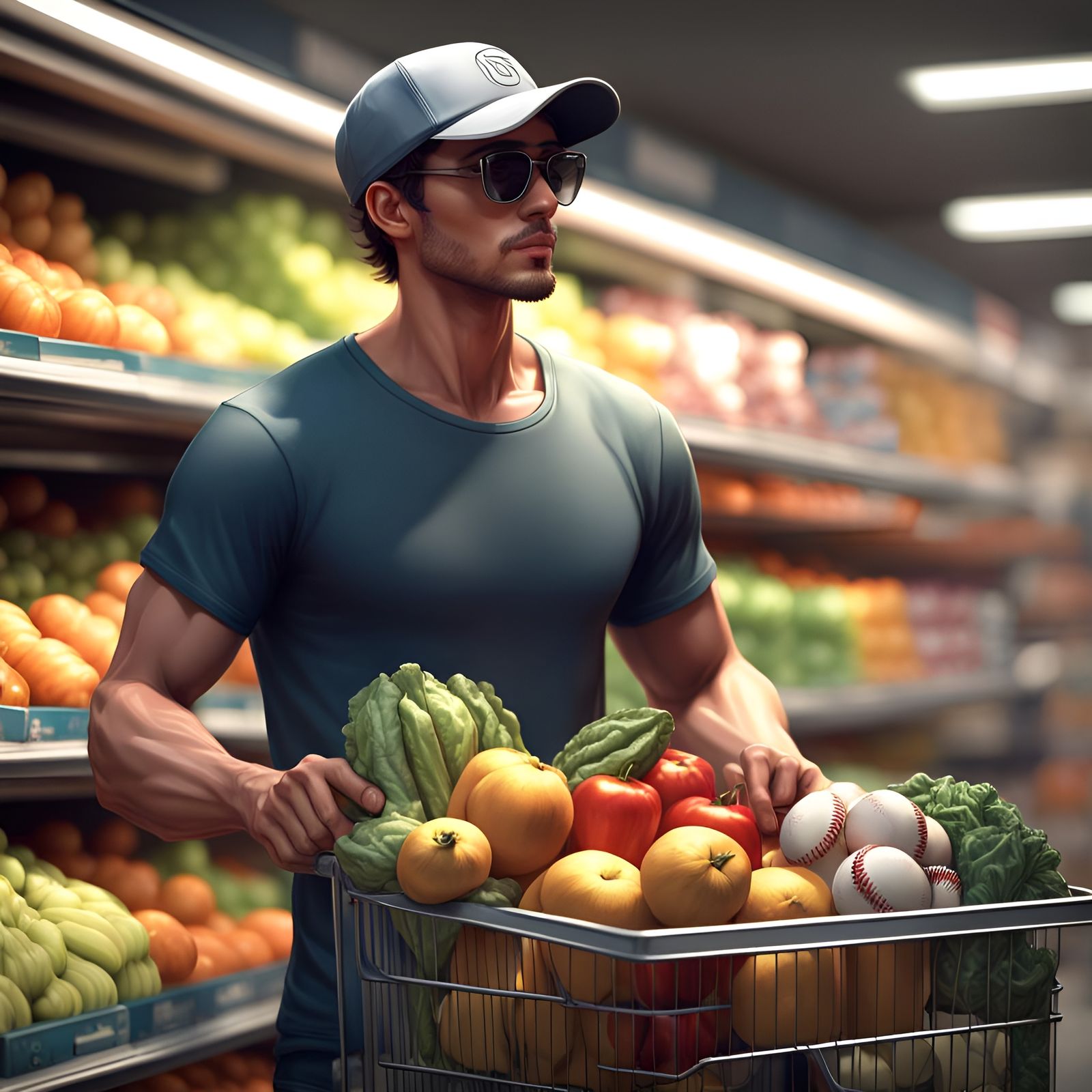 Hyperdetailed Man Grocery Shopping, Dark Fantasy Concept Art