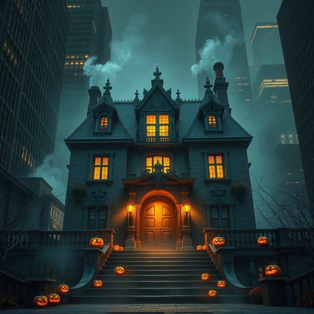 Gothic Mansion in City, Digital Matte Painting