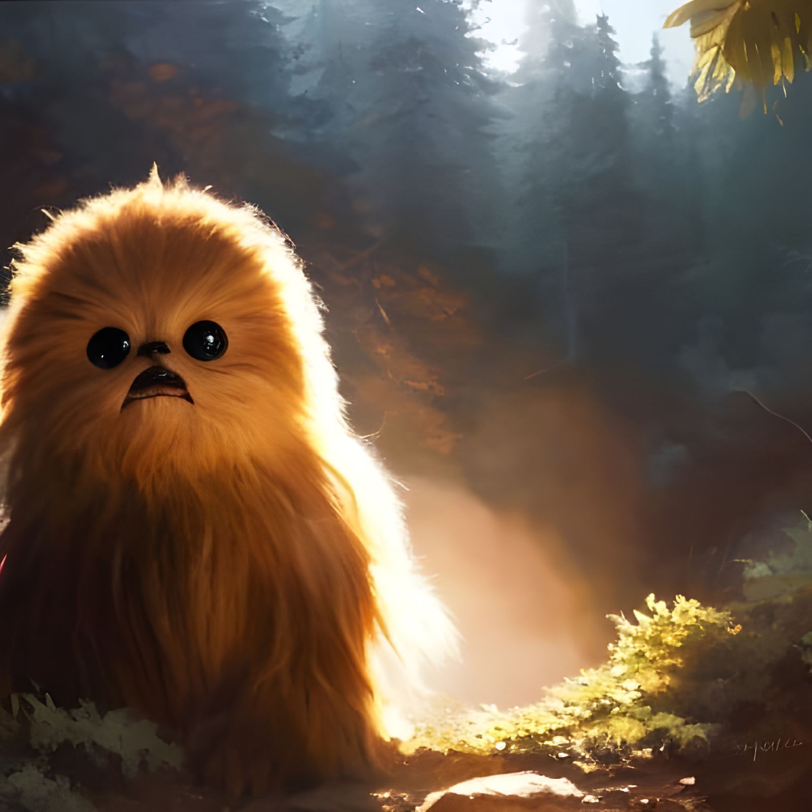 Adorable Chewbacca Portrait in Ghibli Style