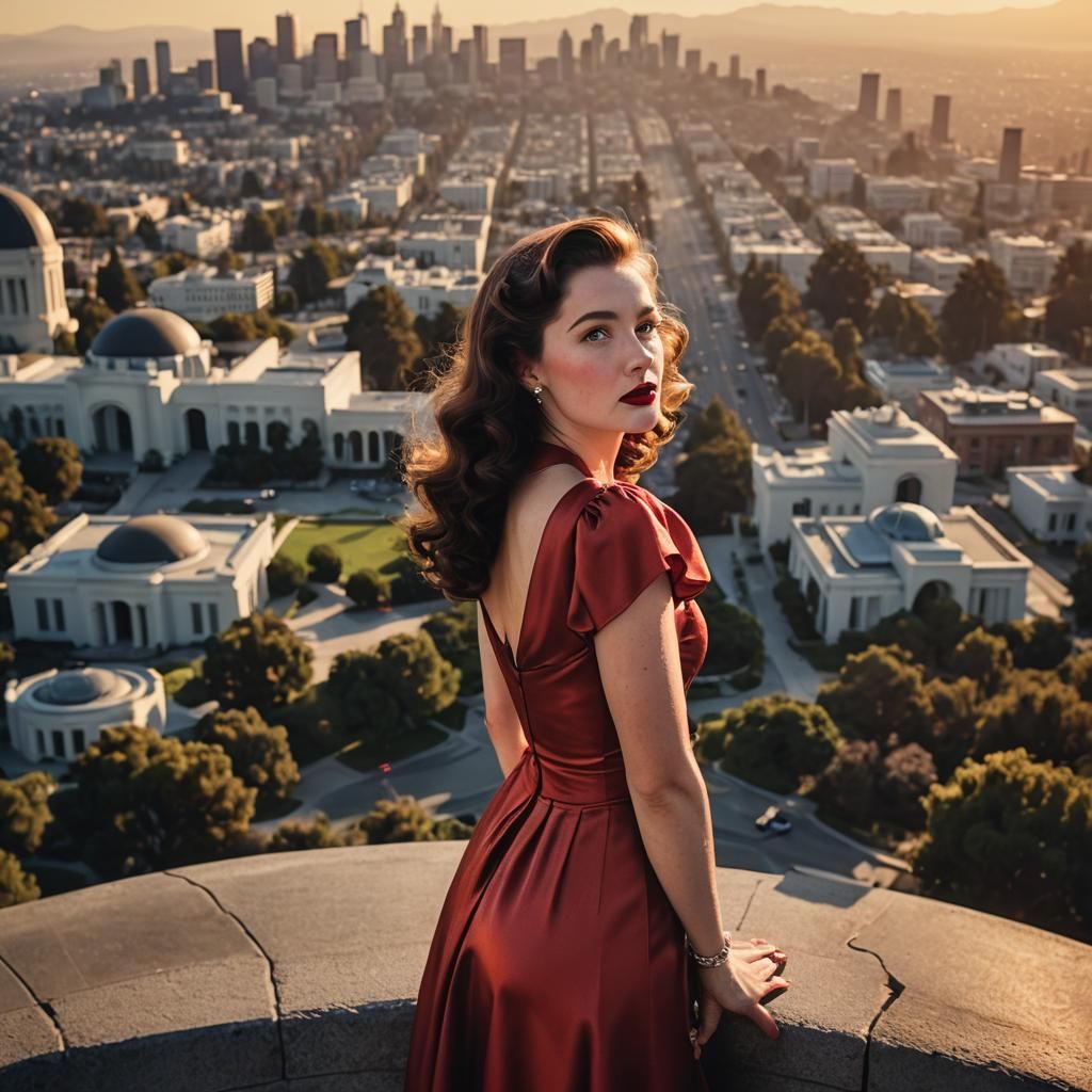 Film Noir Portrait of Woman in Red Dress