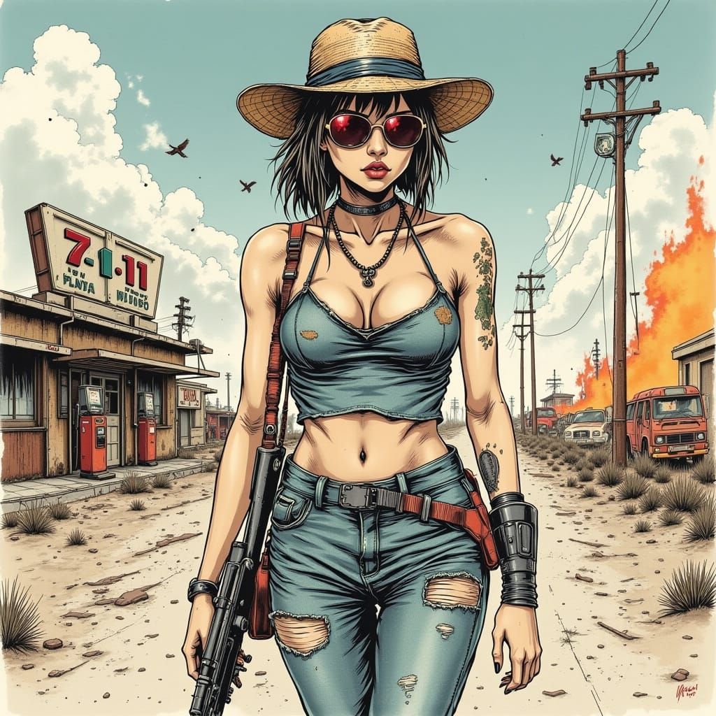 Woman Walks Through Desert Wasteland