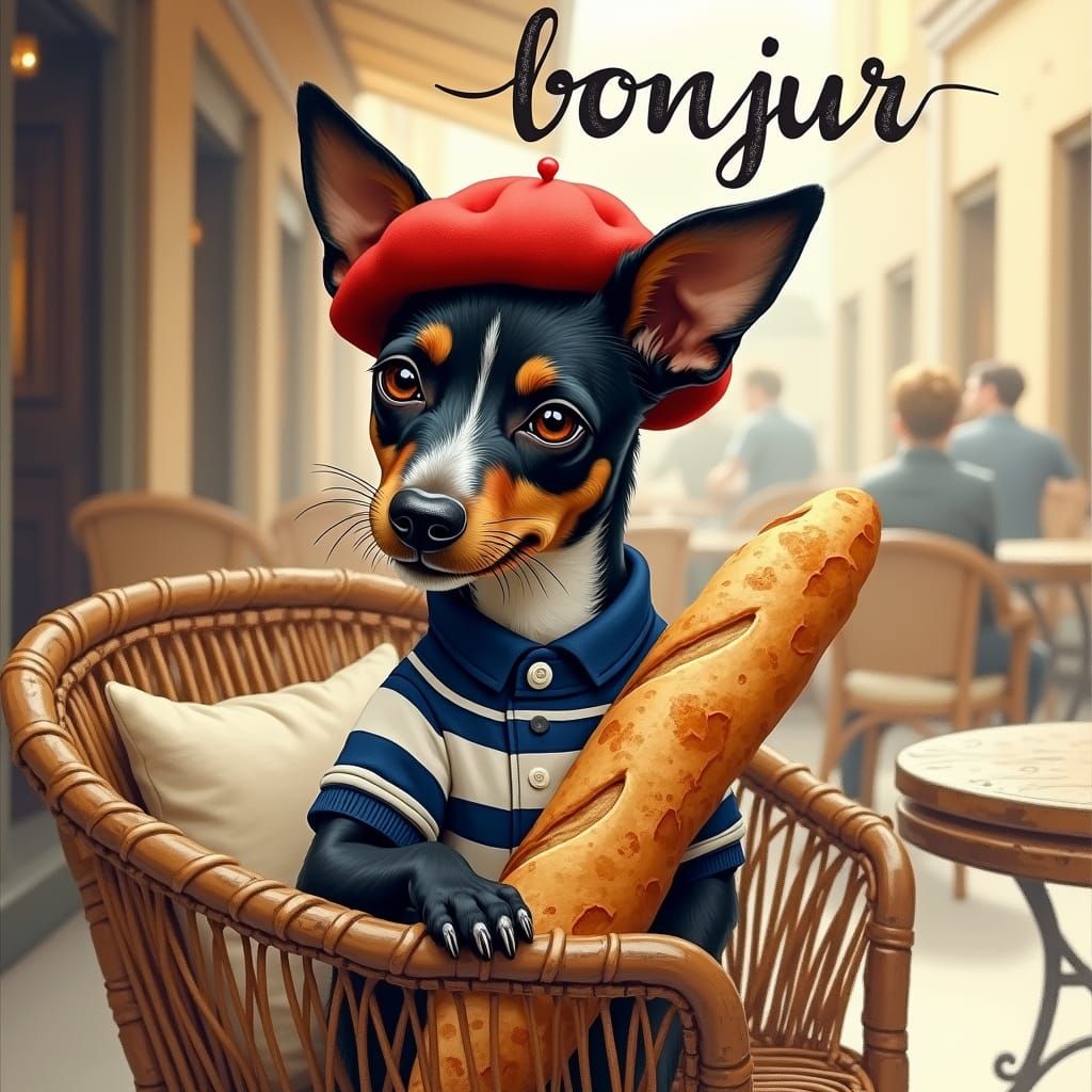 Cartoon Jack Russell Terrier as French Artist