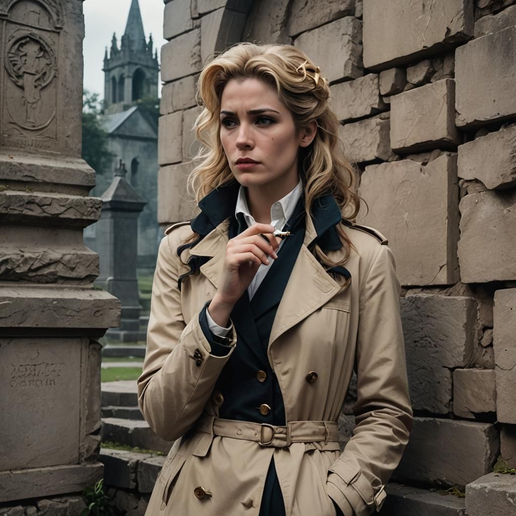 Gender-Swapped Constantine in Graveyard at Dusk
