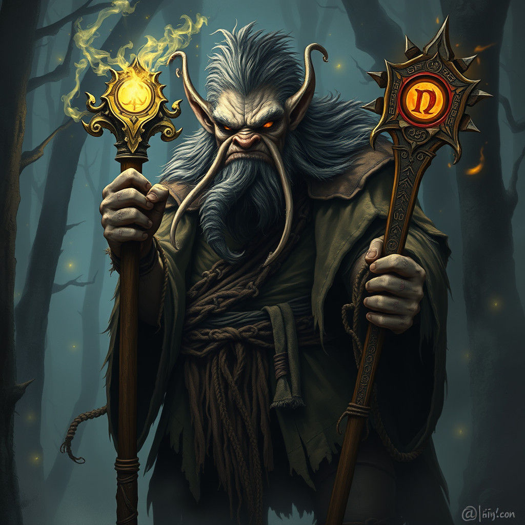 Mystical Troll Sorcerer with Glowing Staff
