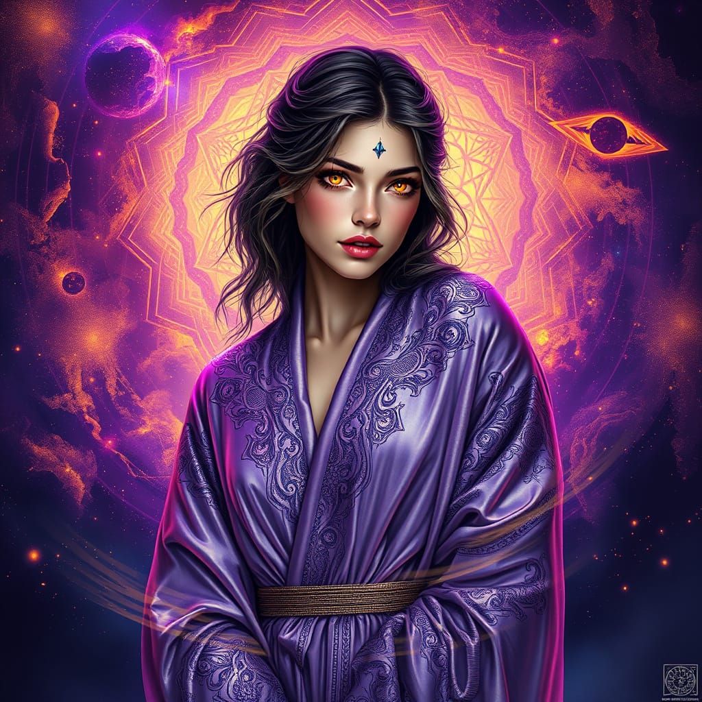 Cosmic Woman in Hyper-Realistic Dark Fantasy Style