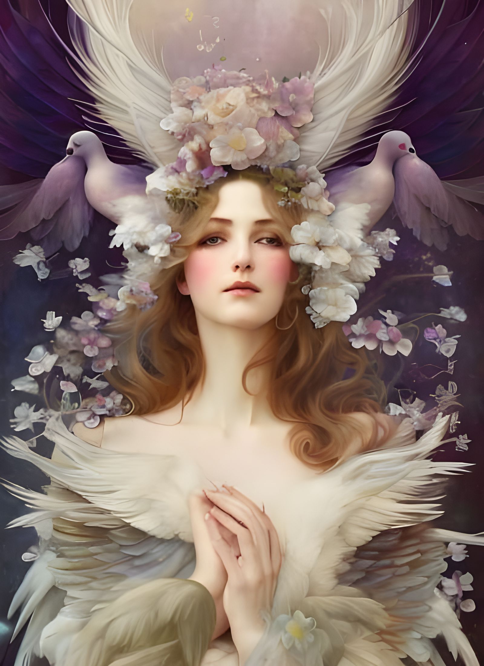 Doves in Flight: An Art Nouveau Style Portrait