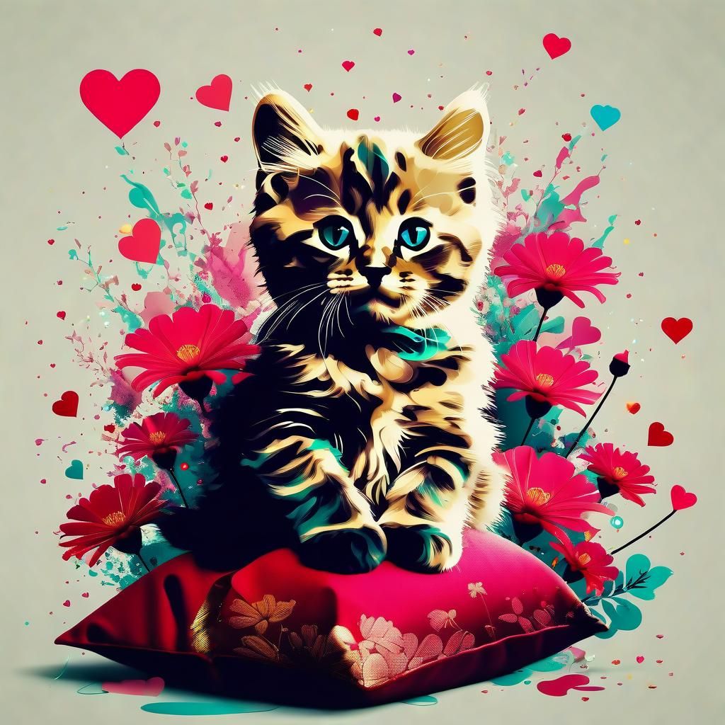 Cat with Flowers Digital Art