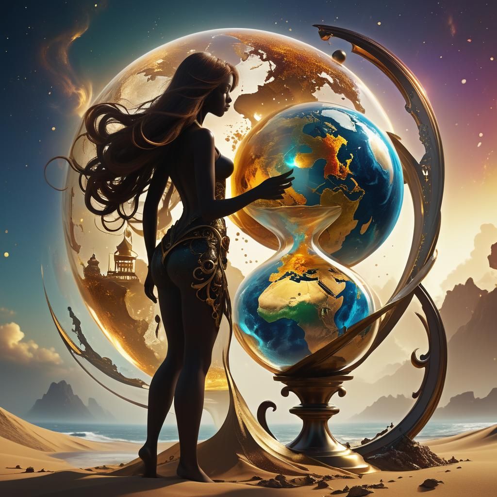 Female Silhouette Observes Earth in Double Exposure