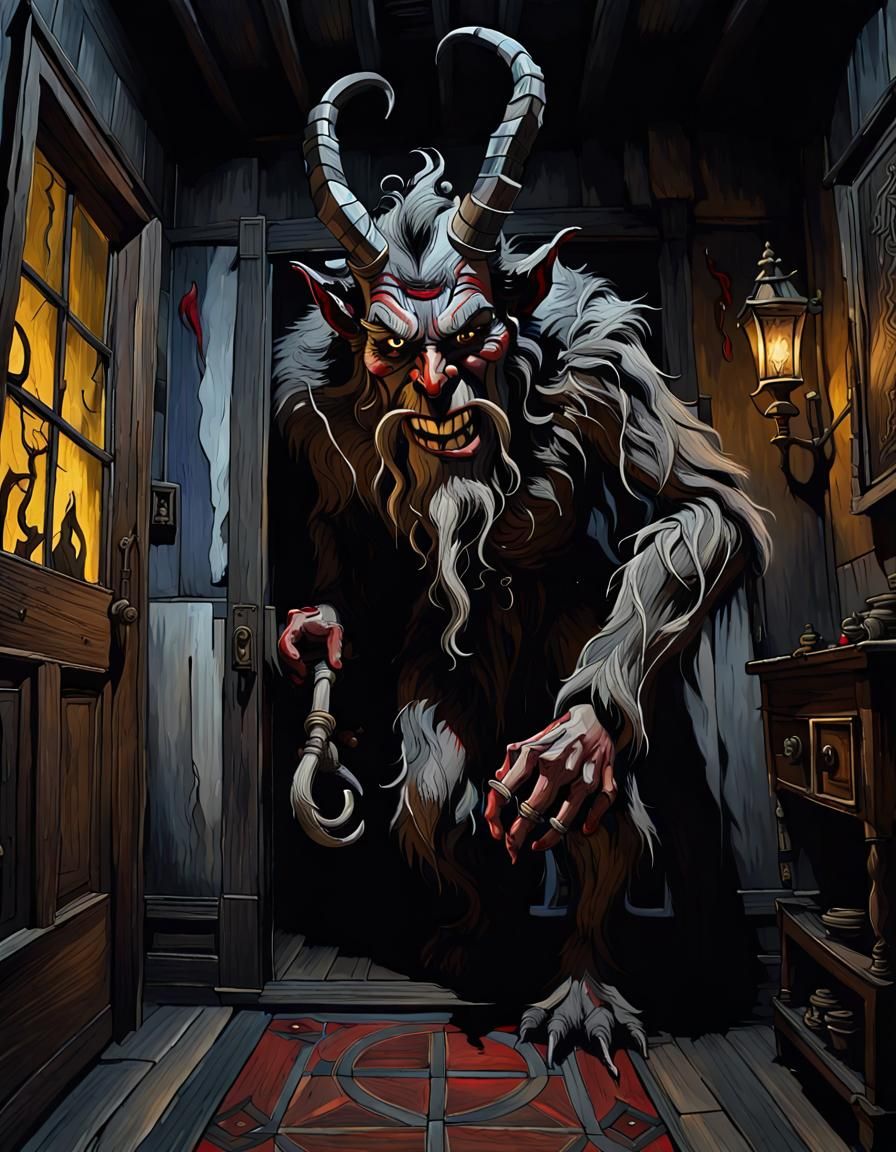 Evil Krampus Prowls in Dark House
