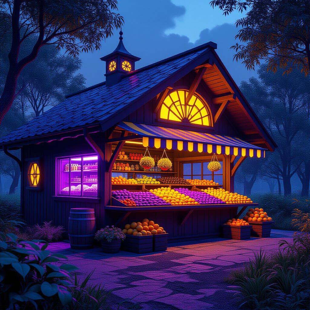 Futuristic Farm Stand in a Dark Fantasy World