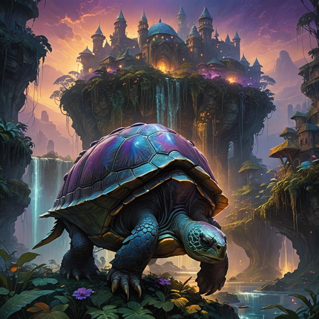 Epic Turtle City in Dreamlike Fantasy Jungle