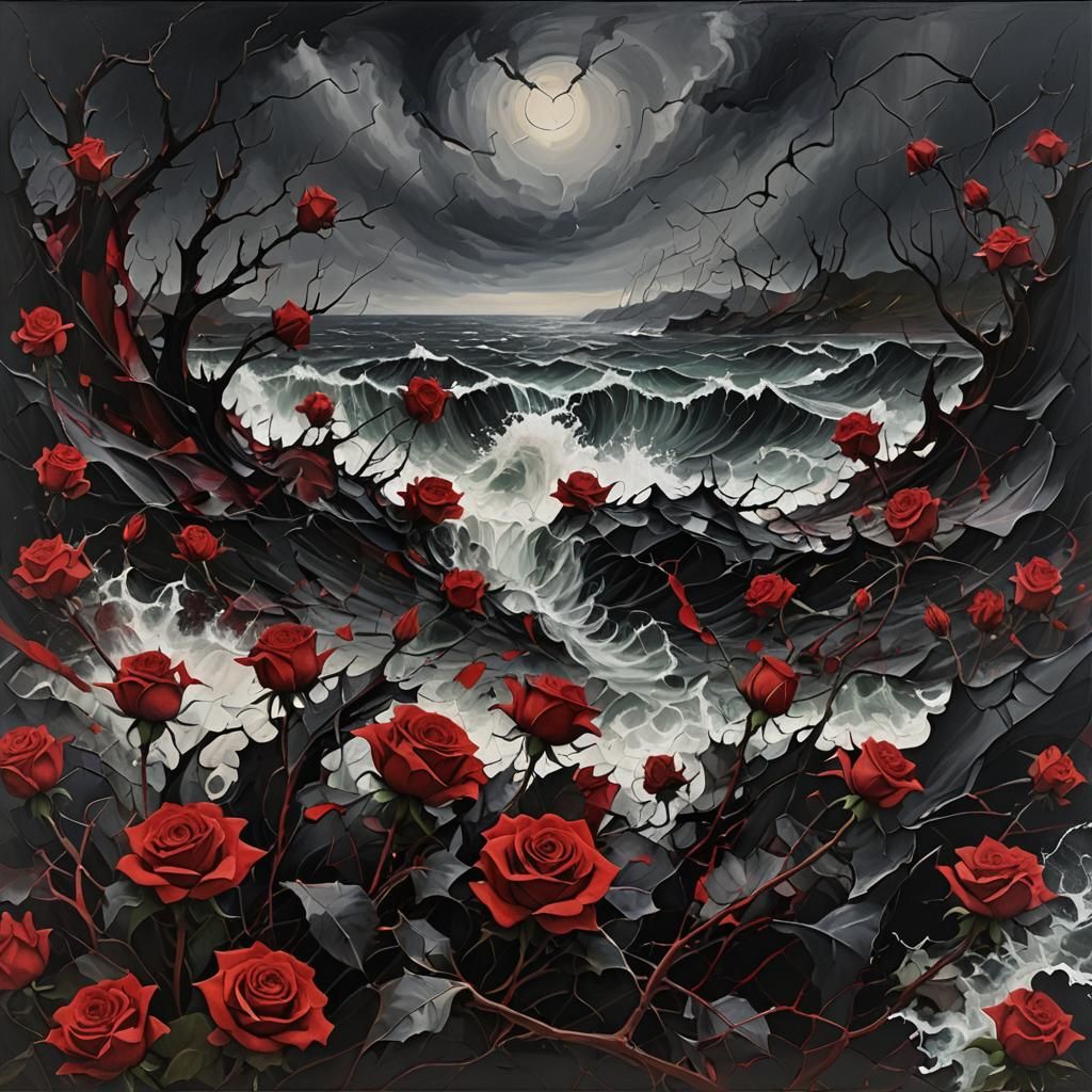 Abstract Dark Red and Black Chaotic Scene