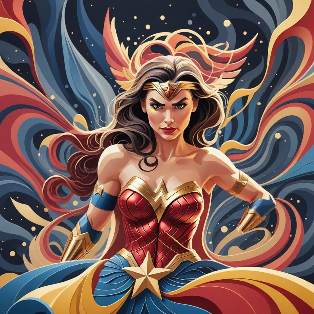 Abstract Wonder Woman Fractal Gouache Painting