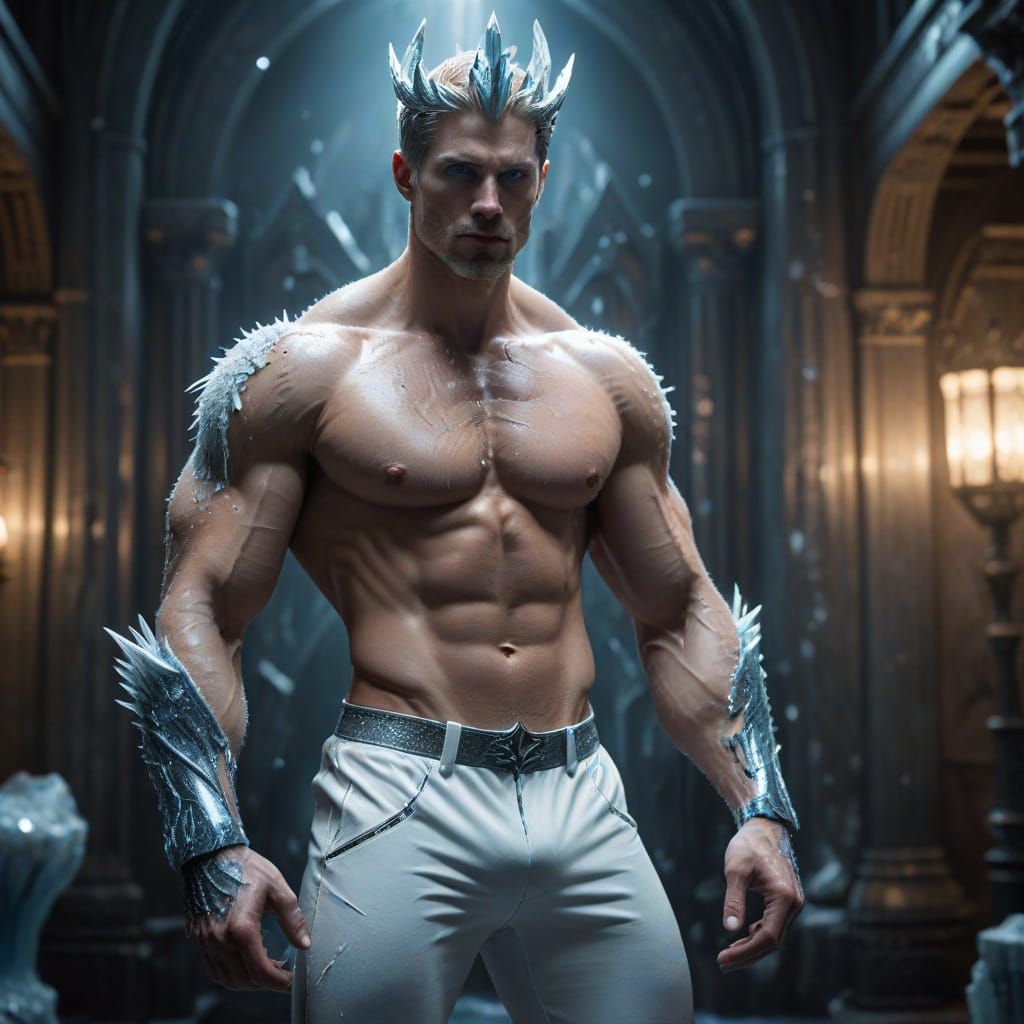 Hyperrealistic Ice King on Frozen Throne