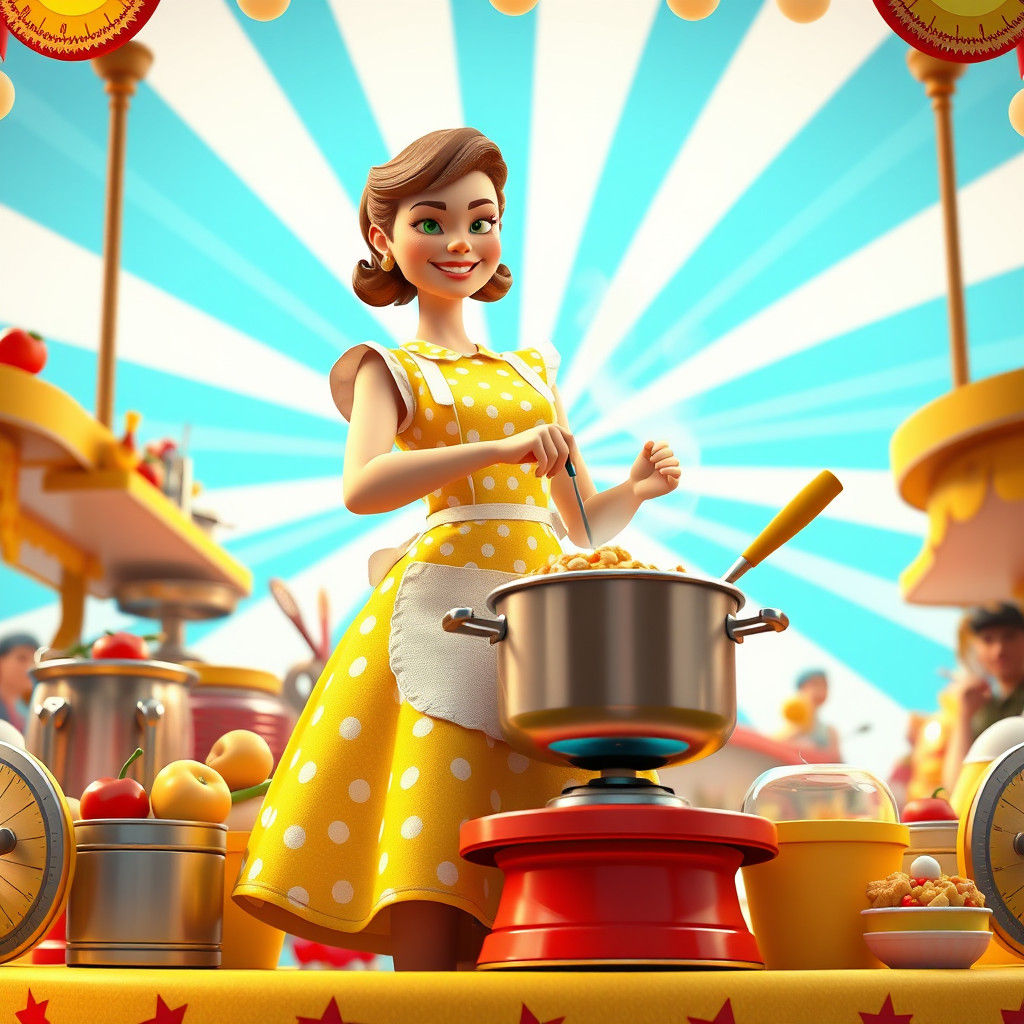 Retro Tradwife Parade Float in Pixar 3D Style