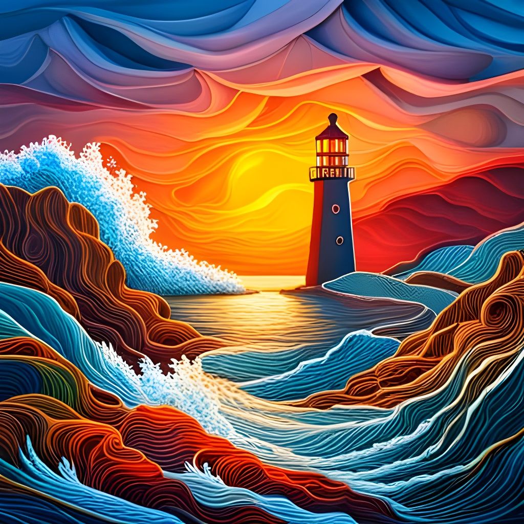 Lighthouse Against Large Waves in Quilling Style