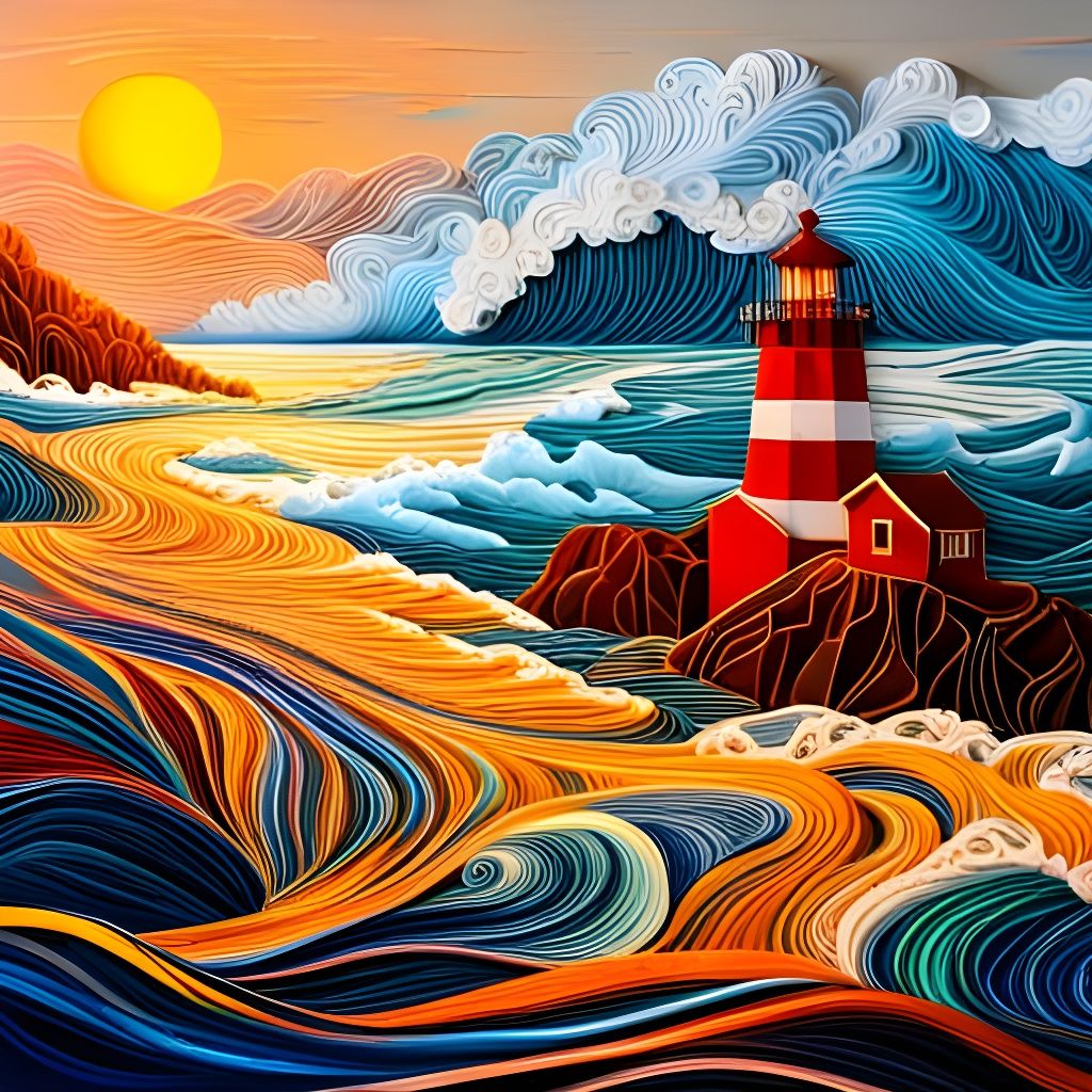 Lighthouse Battling Waves in 3D Paper Quilling