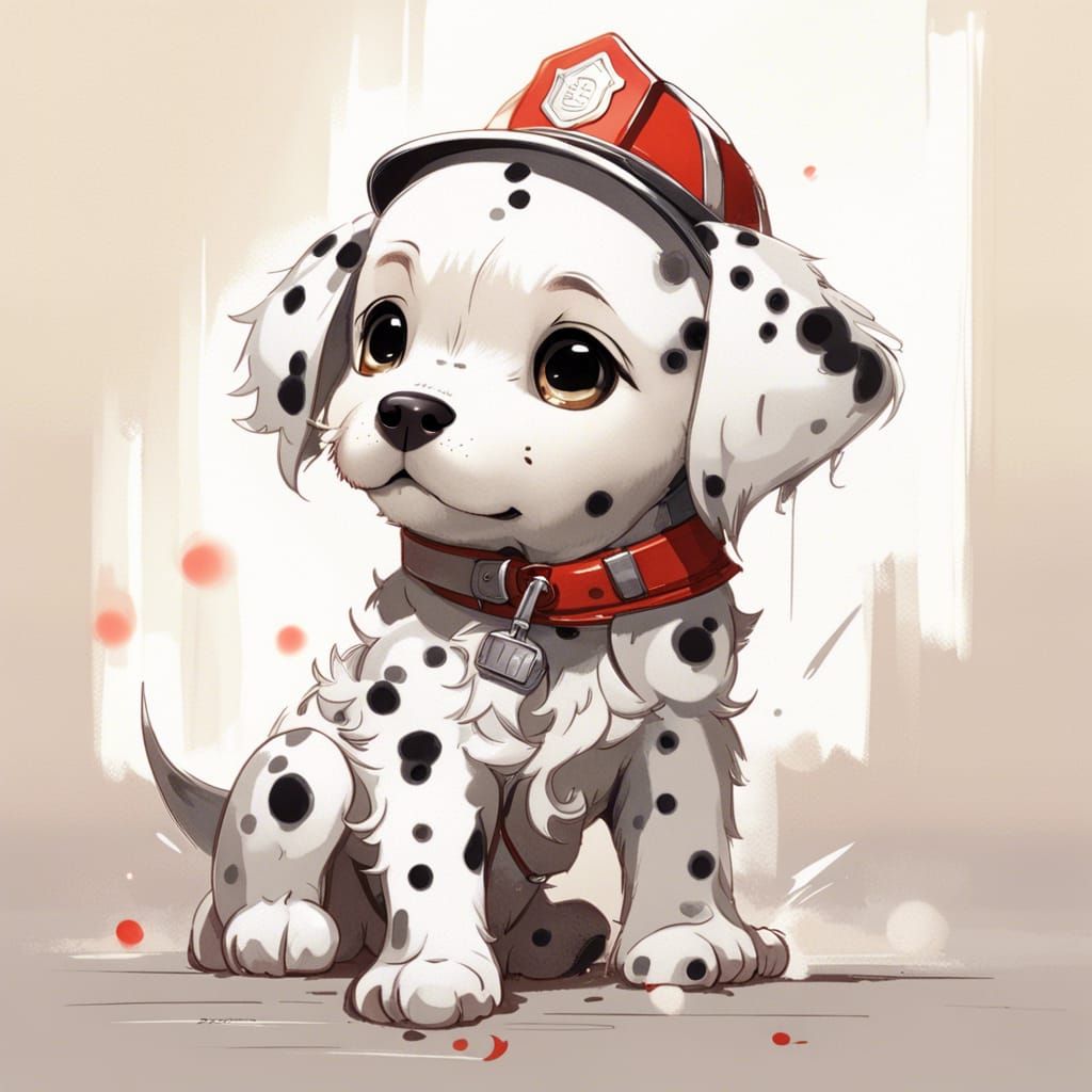 Chibi Dalmatian Firefighter Puppy Art
