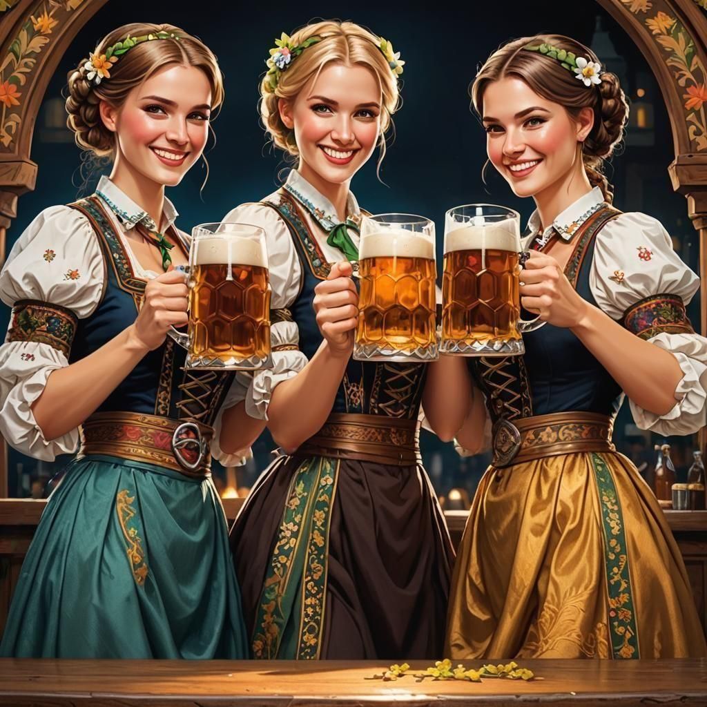 Joyful Bavarian Beer Festival Poster in Academic Art Style