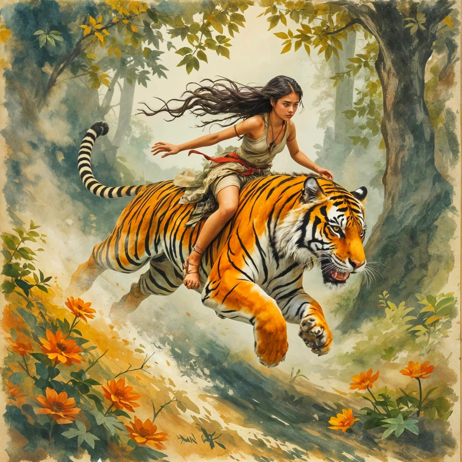 Khasi Girl's Tiger Ride: Early 1900s Photography