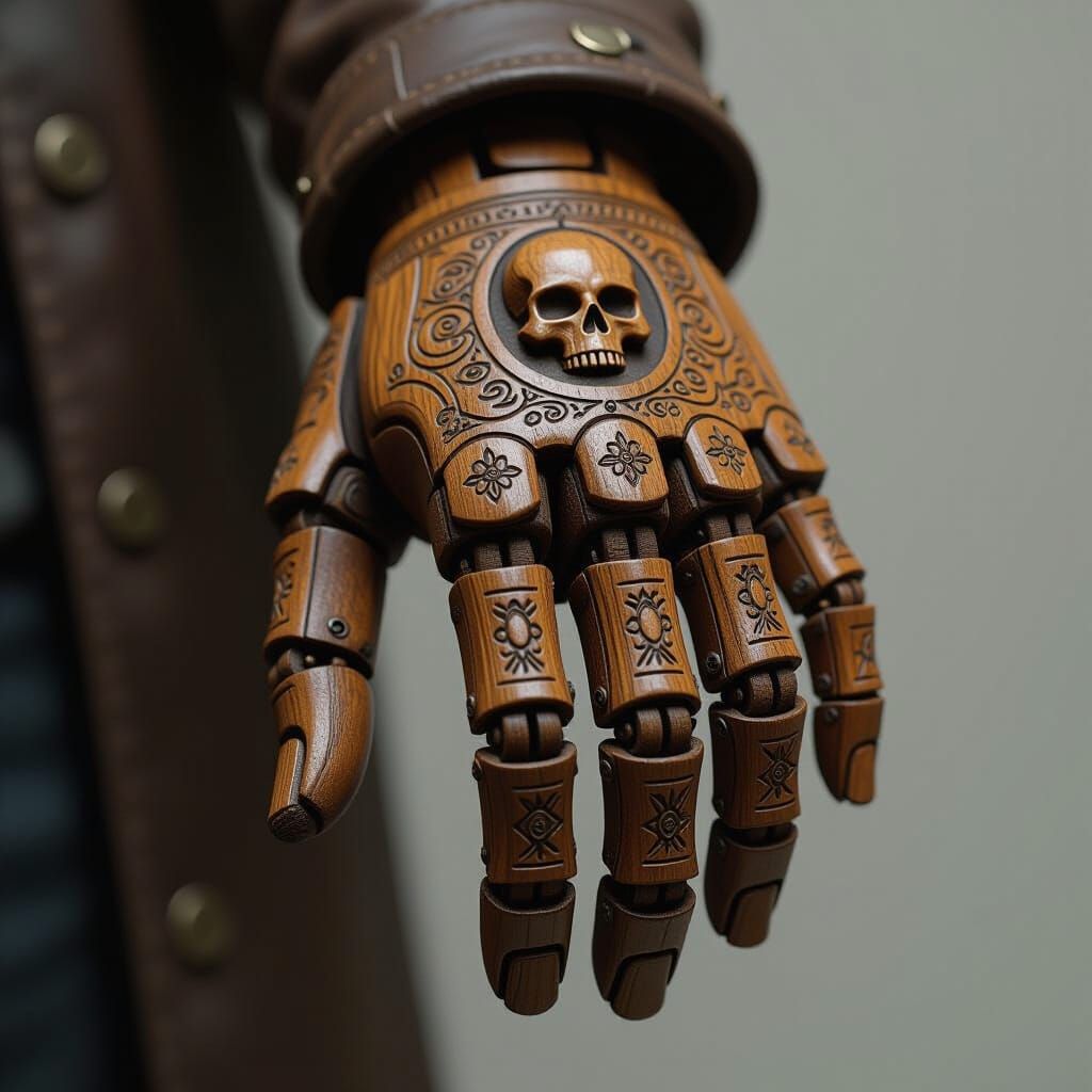 Detailed Two-Finger Prosthetic with Carvings in Photorealist...