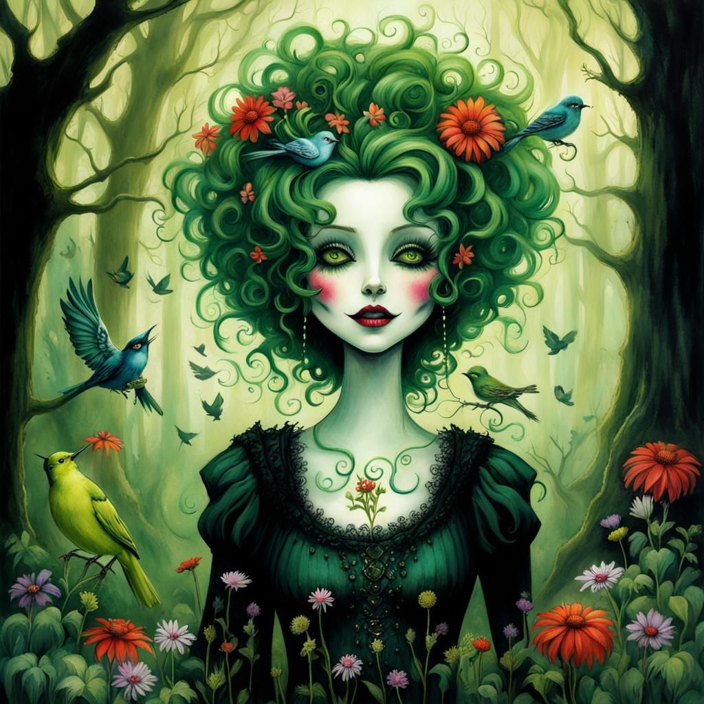 Gothic Fairy with Flowers: A Dark Fantasy Portrait